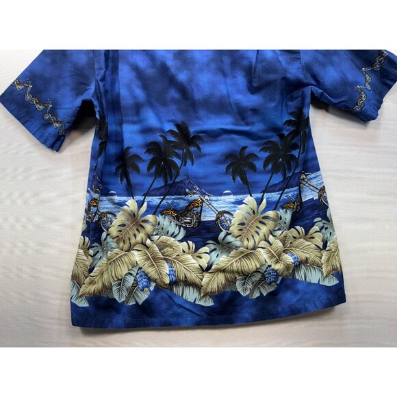 Vintage Pacific Legend Mens Hawaiian Shirt Size  XL Blue Palm Trees Short Sleeve - Picture 11 of 12